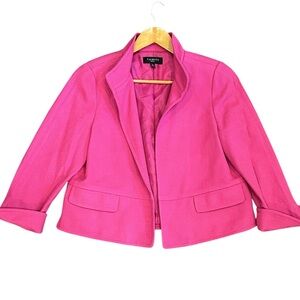 Talbots The Jackie Fit Bright Hot Pink Blazer Tweed Cotton Blend Petites 14P